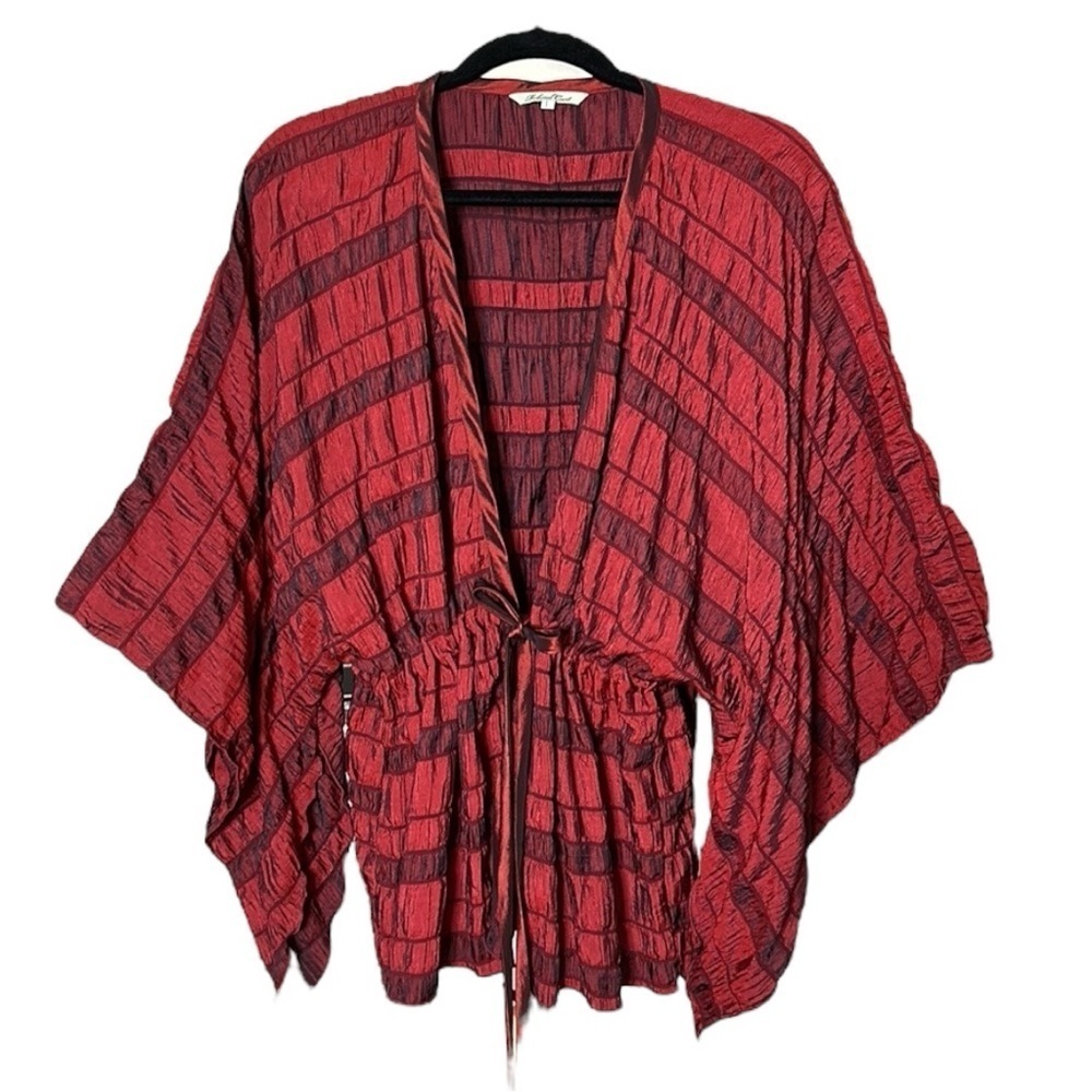 REDWOOD COURT Silk Blend Burgundy Red Kimono Style Topper‎ Jacket Fairycore L